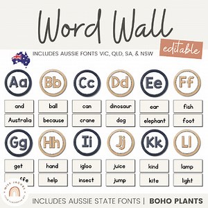 Alphabet Word Wall | Boho Plants Rustic Classroom Decor | Editable
