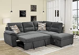 5 Seater Oversized Convertible Pull Out Sleeper Sofa Bed,Convertible L-Shaped Corner Couch,Upholstery Modular Futon Chaise Lounge Recliner Sofá Daybed with Storage Ottoman and Ultra Soft Back Cushion