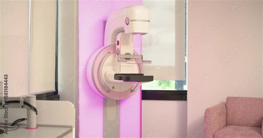 Mammography unit initiating positioning in clinic, platform extending and paddle lowering for exam