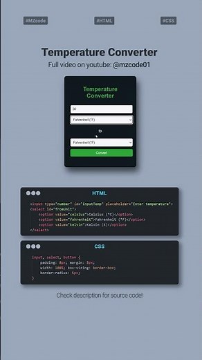 Build a Temperature Converter with JavaScript | mzcode01 #javascriptprojects #shorts
