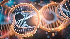 Futuristic DNA gene technology background with biotechnology medical genetic helix cells