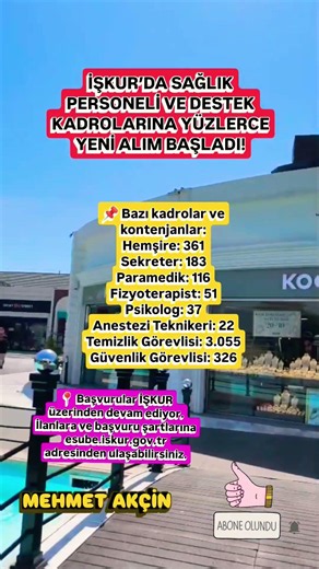 İŞKUR’DA SAĞLIK PERSONELİ VE DESTEK KADROLARINA YÜZLERCE YENİ ALIM BAŞLADI #2026#işkur#personelalımı