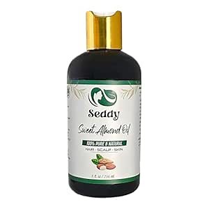 Seddy Sweet Almond Oil - 100% Pure & Natural Carrier Oil for Skin, Face, Hair, Soap Making, Essential Oils & Aromatherapy - Premium Moisturizer & Softener, Hexane-Free - 8 Fl. Oz