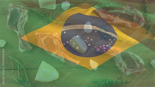 Translucent Brazil flag overlay appearing centered, rippling and folding over board to show origin