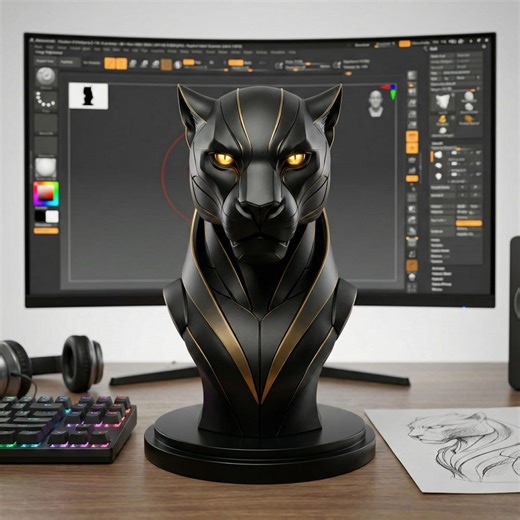 Futuristic Panther Bust STL | Black Panther Sculpture | Cyber Animal Statue | 3D Printable Big Cat Bust | Resin & FDM Print - Etsy