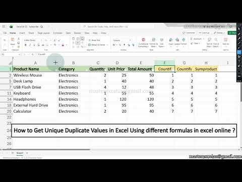 How to Get Unique Duplicate Values in Excel Using different formulas in Excel Online Cloud
