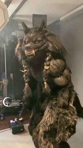 Willow Creative on Instagram: "Some BTS footage of red riding hood & big wolf photoshoot with @orkfotografie made by @satiellacosplay This was hella fun and looking forward to see the results by Ork Making of for werewolf is on my profile highlights and stilts DIY is written on my website! Still going to change claws and upperbody aswell I think, but the new head is a great improvement. #cosplay #craftyourfandom #practicaleffects #werewolf #costume #halloween"