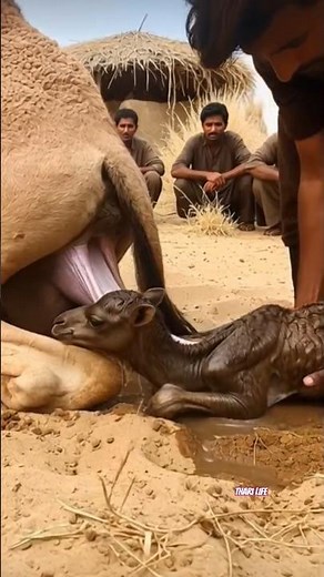 Camel Giving Birth in the Field II Thari life