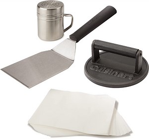 Cuisinart Smash Burger Kit, Cast Iron Press, Spatula, Seasoning Shaker and Patty Papers for Perfect Cookouts, Barbecues and Tailgates
