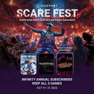 11 reactions | 望 Step into a world of #VR horror and action with #VIVEPORT Scare Fest. Compatible with all major VR headsets! For Infinity Annual subscribers, it's a treat that keeps on giving with Phasmophobia, After The Fall, & Zombieland. Monthly subscribers get to keep Zombieland forever! Are you brave enough for the scare? https://bit.ly/45D1mW4 #VIVEPORTInfinity #VirtualReality #VRGaming #VRGames #PCVR | HTC VIVE | Facebook