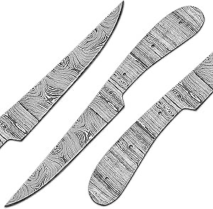 Damascus Steel Fillet Knife Kit, 10 Inches Overall, Fixed Blade, DIY Knifemaking Supplies. Kitchen knife, Fish Fillet Blank Blade, large, AMJ-Fillet-01
