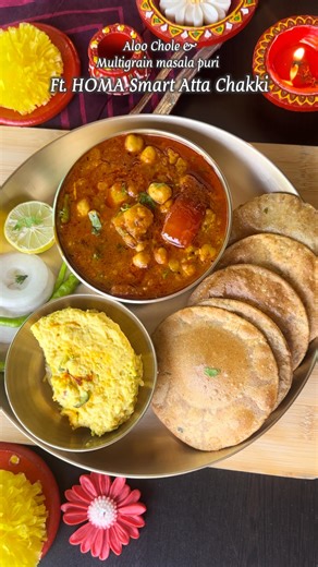 Priyanka Soni❤️ | Food blogger | Easy Recipes | Rajasthan on Instagram: "शुभ धनतेरस 🪔❤️Aloo chole with multigrain masala puri ❤️Here I’m using @homa_universe ‘s Smart Atta Chakki for grinding fresh & healthy multigrain atta❤️ HOMA SMART ATTA CHAKKI 😍❤️ • India’s First Smart Atta Chakki – HOMA is India’s first IoT-enabled flour mill. • Smartphone Grinding – grinding can be done directly from your phone with just one click. • Kitchen-Friendly Design – HOMA blends beautifully with modern kitchens