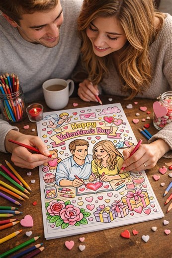 Valentine's Day Couple Coloring Page | Romantic Date Night (instant Download) - Etsy