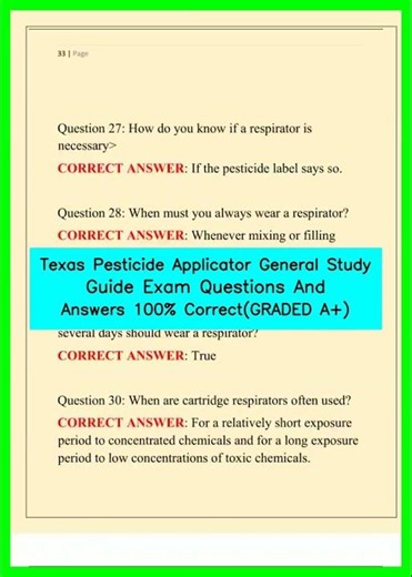 Texas Pesticide Applicator General Study Guide Exam Questions And Answers 100% CorrectGRADED A+ vide