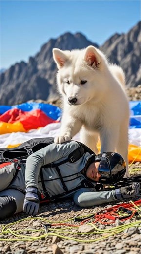 Giant White Puppy Saves Paragliding Man – Heart Touching Mountain Rescue Story #dog