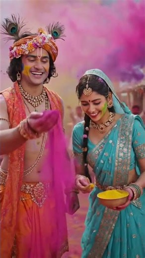 Shree krishna and radha playing holi