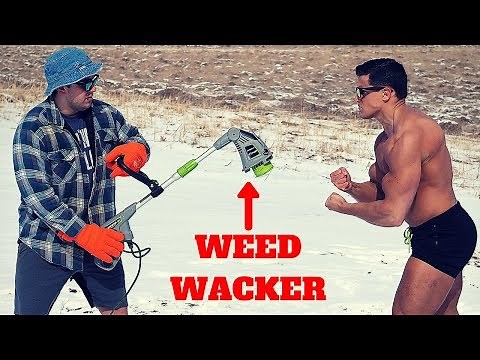 Bodybuilder VS WEED WACKER Challenge *CRAZY STINGING PAIN* | Weed Eater VS Human Skin Pain Test