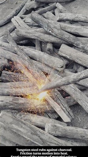 Tungsten Steel Rubbing Charcoal Creates Sparks