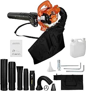 Leaf Vacuum Cordless with Bag, Leaf Blower Vacuum Cordless, 2 Stroke Handheld Leaf Blower, Gas Powered Lawn and Leaf Collector, Dual-Purpose Leaf Mulcher with Straight and Curved Blow Pipe (Orange)