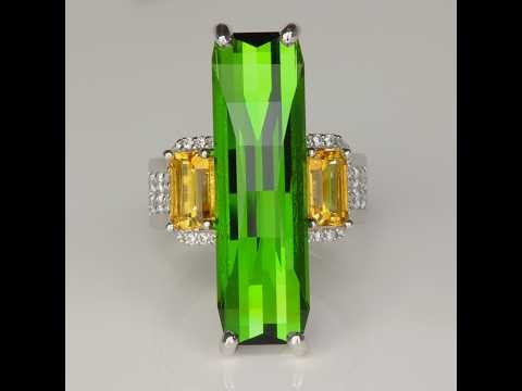 Platinum 15.63ct Tourmaline and Heliodor Ring With Diamonds By Steve Moriarty