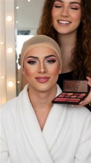 I gave my boyfriend a surprise makeover! #makeup #transformation #tg #mtf #boytogirl #femboy #ai
