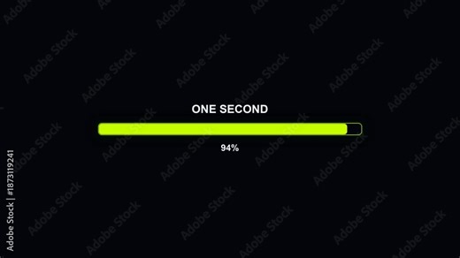 Progress bar animation showing completion in one second with bright color and modern design for user interface projects