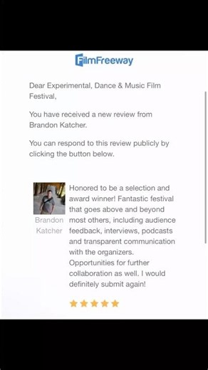 Today’s #FilmFreeway Testimonial: EXPERIMENTAL, DANCE & MUSIC Festival
