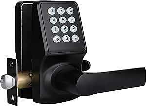 Keyless Entry Door Lock with Handle, Electronic Keypad Locks Front Door, Digital Smart Door Lock, IC Card and Key, Easy Installation for Home, Hotel (Matte Black, Door Lock with Handle)