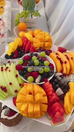 Brunch isn't just a meal, it's a weekend lifestyle! #brunching #hostessswiththemostess #brunchideas #brunchparty #brunchspread #foodtiktok #freshfruits #tablescape #foodpresentation