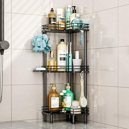 HapiRm Corner Shower Caddy Standing - 3 Tier Shower Caddy Corner Stand with Shampoo Holder, Floor Shower Shelves with 4 Hooks for Bathroom, Black - Walmart.ca