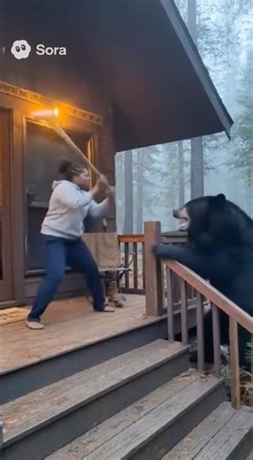 WOMAN FIGHTS OFF BLACK 🐻 😱#viral #crazy #sora #ai