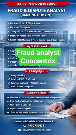 Urgent Hiring: Fraud & Dispute Analyst | Gurugram | Salary Up to ₹6 LPA
