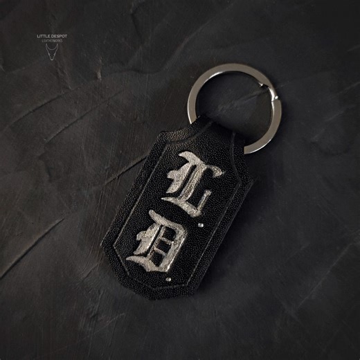 Personalized Leather Keychain With Gothic Initials – Hand Painted Chrome Letters, Custom Name Key Fob - Etsy