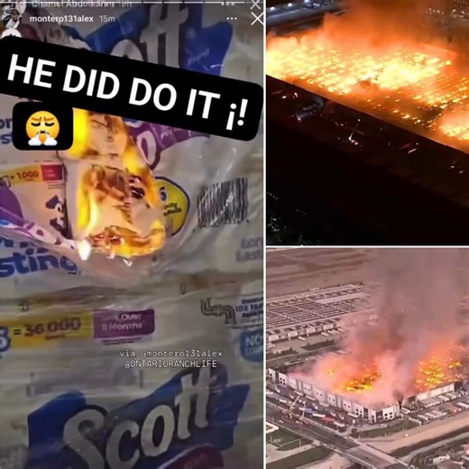 NEW: Disgruntled employee starts massive fire at a 1.2 million square foot warehouse in Ontario, California.29-year-old Chamel Abdulkarim was arrested on arson charges for setting a Kimberly-Clark warehouse on fire.Abdulkarim apparently filmed himself on Instagram setting toilet paper packages in the warehouse on fire."You may not pay us enough to f*cking live, but these b*tches dirt cheap... There goes your inventory," Abdulkarim apparently said."All you had to do is pay us enough to live. All 