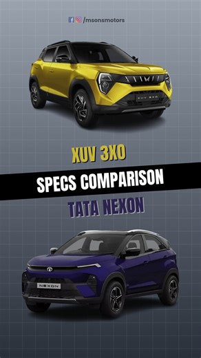 M SONS MOTORS | Used Car Dealership on Instagram: "Tata Nexon vs Mahindra XUV 3XO — compact SUV showdown! 🚘 Design, features, performance & safety — sab kuch compare ek reel mein. Watch till the end and choose your winner. 👑 🔁 Share with your friends and family 💬 Comment, which one do you pick? 📌 Save this reel for later #tatanexon #xuv300 #CarComparison #CompactSUV #carreels #automobiles [ Tata Nexon Vs XUV 300, XUV 300 Vs Nexon, Car Buying Guide, Compact SUV Comparison, SUV Battle, Tata V