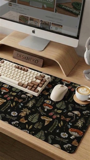 Cottagecore Desk Mat Dark Forest Mushrooms Large XXL Anti Static Surface