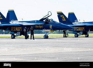 The U.S. Navy Blue Angels prepare for practice maneuvers prior to the upcoming Beyond the Horizon Airshow at Maxwell Air Force Base, Ala. April 4, 2024. In addition to aerial performances, the event also featured ground displays of various aircraft, interactive exhibits, and opportunities for attendees to meet with pilots and aircrew members, providing a behind-the-scenes look at the technology and personnel that make air and space operations possible. (U.S. Air Force video by Senior Airman Evan
