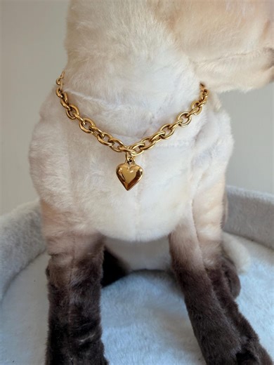 Gold Love Heart Charm Pendant Chain Collar for Cats   Dogs - Etsy