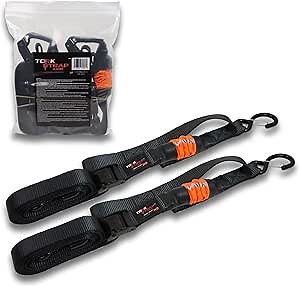TorkStrap 14' x 1.5'' Self Tensioning Tie Down Straps [Patented] - Automatically Adapt to Load Shifts - 2,250LB Break Strength - Pull Alternative to Ratchet Straps - Integrated Soft Loop & Hook (2-PK)