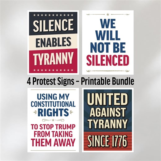 Defend Democracy Protest Sign Bundle – 4 Printable Rally Signs – Anti-tyranny Protest Posters – Digital Download - Etsy