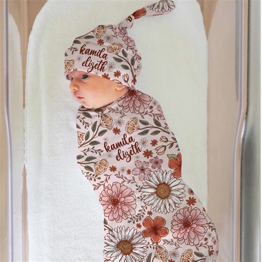 Boho Flower Girl Name Swaddle Blanket Flower Baby Shower Gift Wildflower Newborn Baby Girl Name Swaddle Floral Girl Daisy Newborn Swaddle - Etsy