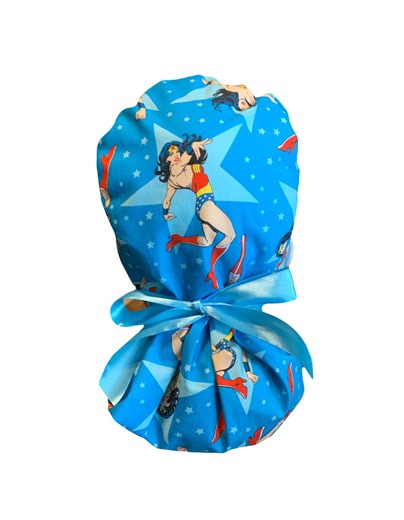 Wonder Woman Super Hero Ponytail Scrub Hat Satin Lined, Medical Surgical Hat, Long Hair Protection Nurse Gift, Satin Ribbons, Buttons - Etsy