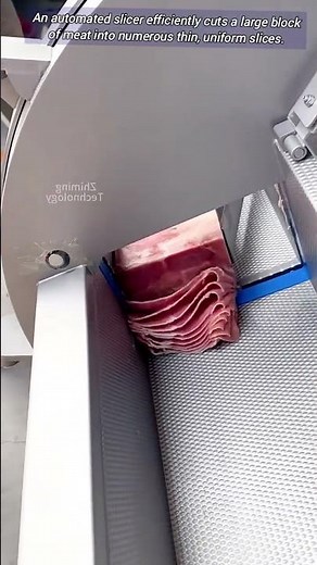 Automated machine slices meat precisely.