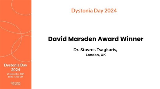 David Marsden Award Winner - Dr. Stavros Tsagkaris | Dystonia Europe