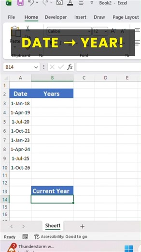 How to Find Year from Date in Excel Instantly #shorts #excel
