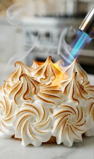 🔥 Torched Baked Alaska Magic❄️ Fire Meets Ice Dessert