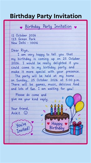 🎂 Write a Letter to Your Friend Inviting Her to a Birthday Party 🎉 | English Writing ✍️📚