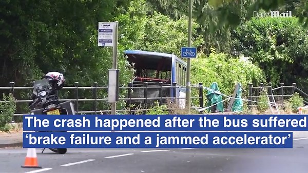 Shocking moment school bus crashes into a river after 'brakes fail'