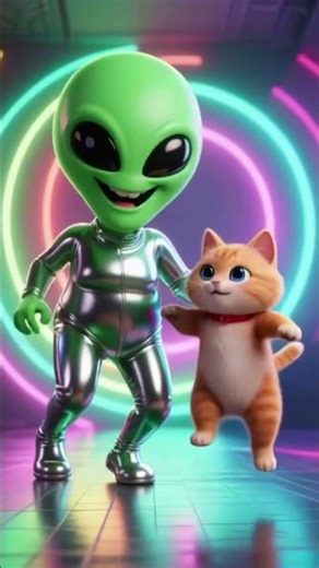 Cute Kitten Dancing with a Green Alien! 🐱🛸 #dance #funny #cat #kidsshort #shorts