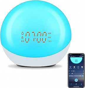 Alarm Clock Smart Wake Up Light With Sunrise Simulation, Night Light for Bedroom, White Noise Machine with 10 Colors and 40 Natural Sounds for Kids, Dual Alarm, Snooze, APP Control, Ideal for Gift